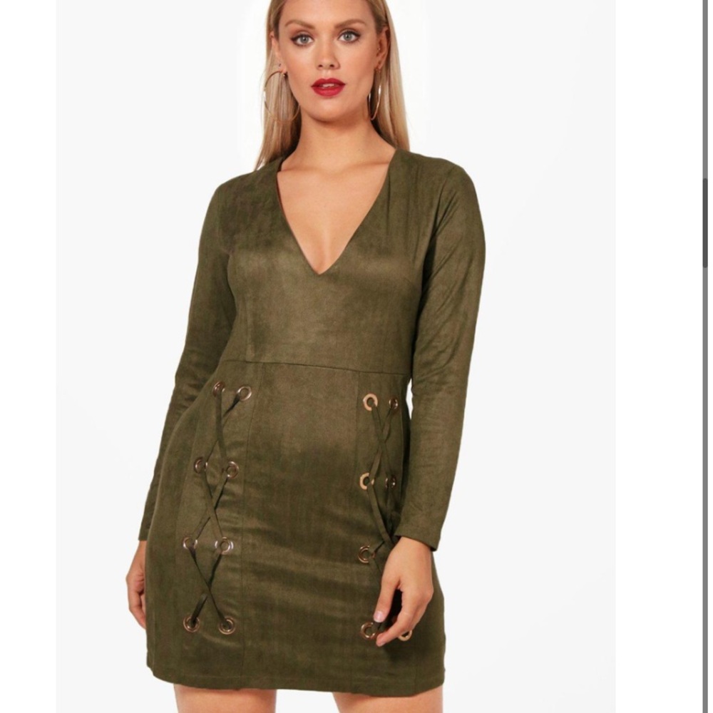 Eyelet Suedette Plunge Bodycon Dress
